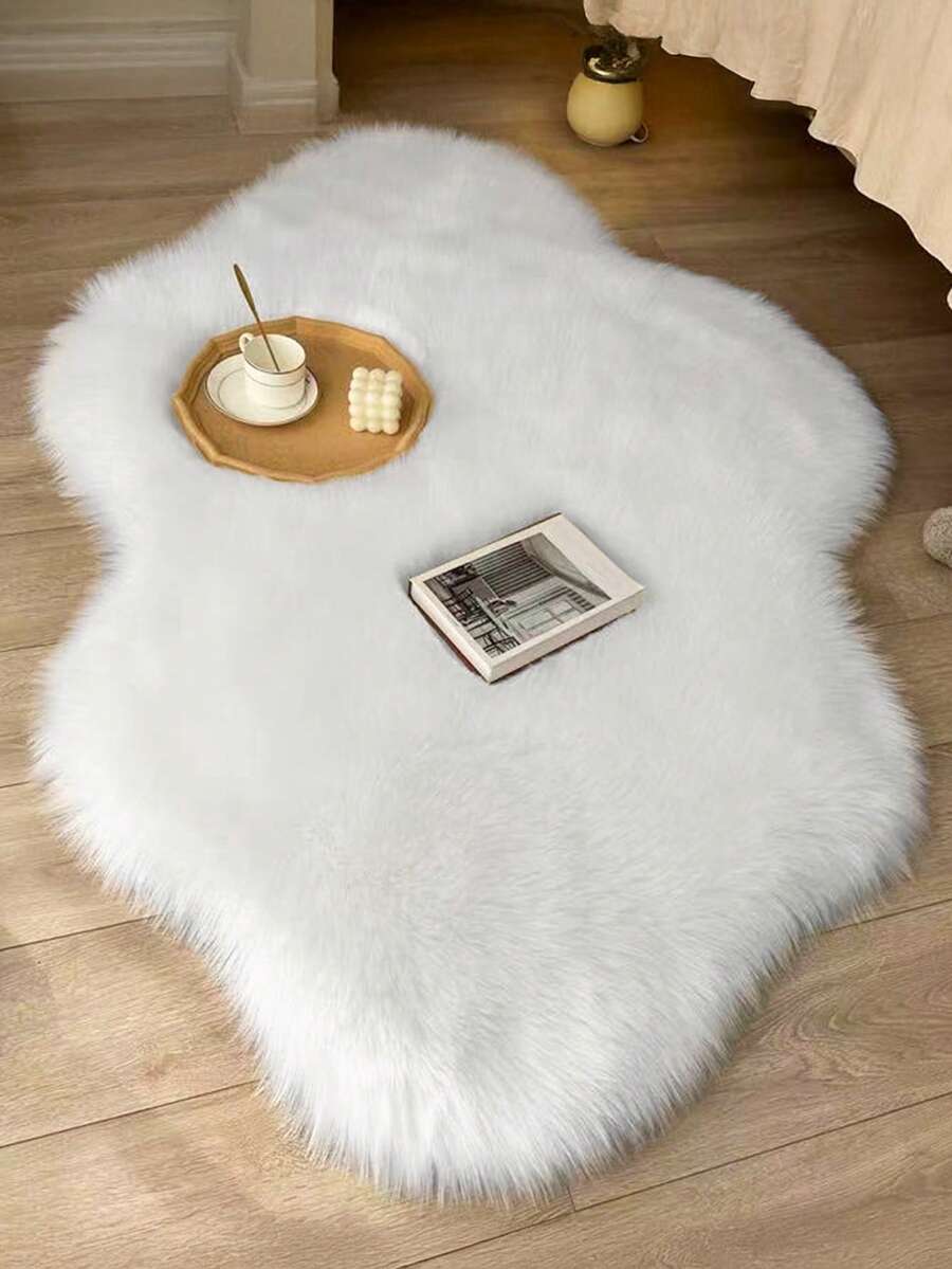 1 pieza Alfombra súper suave con forma de nube, estilo francés/Ins, alfombra de lana sintética para el dormitorio, sala de estar, decoración romántica, regalo ideal para el Día de San Valentín, esponjosa y cálida, decoración de habitación con suavidad de nube, alfombrilla para mesita de noche, sofá, tocador, accesorio de fotografía