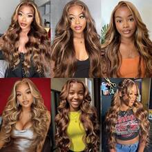 NARNI 36 Inch Honey Blonde Ombre Lace Front Wig Human Hair 250 Density Highlight Body Wave Lace Front Wigs Human Hair Pre Plucked Glueless Wig 13x4 HD Lace Frontal Wig For Women 4/27 Colored Human Hair Wig Brazilian Human Hair Wig With Baby Hair - 強調 - 查看 9