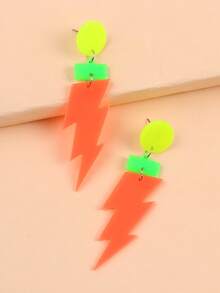 2pcs Fashionable Geometric Circle, Rectangle, Lightning Shaped Acrylic Long Earrings For Women - Geometric Lightning - View 5