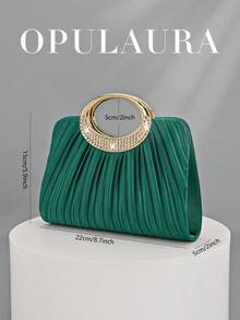 OpulAura 女士时尚闪亮水晶水钻晚宴手拿包，璀璨奢华镶钻正式礼服手提包，适合晚宴、派对、生日、婚礼等场合，可用作新娘手拿包 - 綠色 - 查看 4