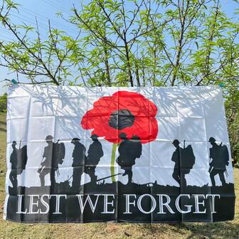 1 st. 2D platt Memorial Day-banderoll med förgätmigej-ej-motiv, polyester, livfulla färger, blekningsbeständig, populär flagga, dragbar flagga, ingen strömförsörjning krävs