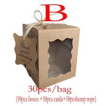 Hộp quà tặng nến 30 chiếc/gói, có cửa sổ trong suốt, kích thước 8.5*8.5*10cm, màu nâu và trắng trơn, kèm thẻ quà tặng và dây gai, thích hợp để đóng gói quà cưới, sinh nhật, lễ rửa tội, quà tặng tiệc tùng, bánh ngọt. - Nhiều màu - Xem 11
