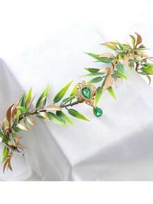 1pc Plastic Nature-Inspired Green Leaf & Gem Headband, Adjustable Elf Headpiece, Cosplay Forest Flower Crown Hair Accessory, Bride To Be, Tiara - Gold - View 6
