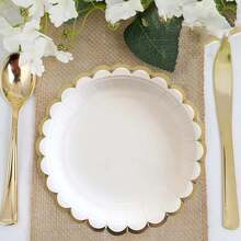 100/50/25/10 piezas Platos redondos desechables blancos de 7/9 pulgadas, con diseño de borde de encaje elegante y detalles de lámina de oro, adecuados para postres, pasta, pizza, pasteles, ensaladas, fáciles de limpiar, excelentes para uso en exteriores, fiestas, barbacoas, picnics, cumpleaños, bodas, festividades, restaurantes, regalos de Año Nuevo - Multicolor - Ver 6