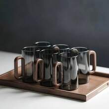 6-Piece Premium Borosilicate Glass Set: Heat-Resistant Drinking Glasses With Black Walnut Handles, Stylish Tea Cups For The Living Room (Fragile, Handle With Care) - Multicolor - View 6