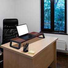 Printer StandsSoporte Elevador para Monitor - Soporte ergonómico para Monitor de computadora Organizador de Escritorio Puertos de concentrador RGB 4 USB3.0 Soporte para Impresora para computadora portátil - T5NogalColorMarco Negro - Ver 2