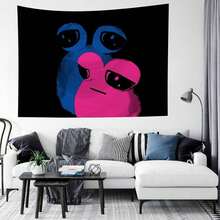 1pc Abstract Frog Couple Pattern Tapestry, Ins Style, Polyester Wall Hanging, Living Room, Bedroom, Office Wall Decor, Home Decor, Party Decor, Rectangular Printed Kitchen Wall Hanging With Drape, Comes With 2 Wall Nails And 2 Clips, Wall Tapestry