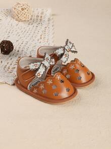 Summer New Infant Girls Flower Bow Hollow Breathable Sandals, Comfortable & Non-Slip, 3-6-9 Months