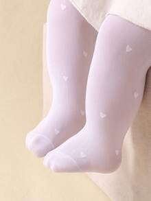 Baby Girl One-Piece Dance Tights Set, Heart Jacquard Pattern, Also One-Piece Tights. Made Of Velvet Material, Comfortable Soft Breathable Skin-Friendly Baby Leg Warmers, Suitable For 0 To 3 Years Old Baby Girls, A Refreshing Summer Outfit Choice. Baby Girl Tights, Toddler Leggings, Baby Mesh Long Leg Warmers, Girls Summer Leggings, - White - View 6