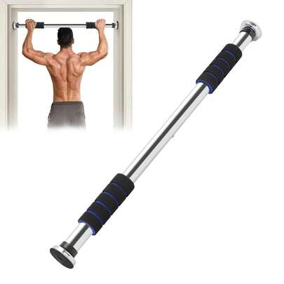 Klimmzugstange, Türreck, verstellbar von 62 cm bis 100 cm, ohne Schrauben montierbar, rutschfest, sicherer Halt, Schaumstoffgriffe(Blau)