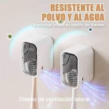 Portacepillos de Dientes, 2 Piezas Porta Cepillo de Dientes para Bao Pared con Funda Impermeable, Estructura de Ventilacin, Sin Perforacin, Organizador de Cepillos de Dientes, Para Bao, Dormitorio - Gris + Gris - Ver 3