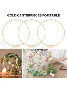 2/10pcs Gold Metal Wreath Center Decor Set, Includes 1/5pcs Wooden Stand And 1/5pcs Gold Metal Wreath Center Decor - Ideal For Wedding Decoration, Home Decor, Room Decor, Birthday Decoration And Party Supplies - Gold - View 8