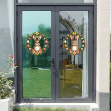 1个/2个可爱花环和复活节兔子窗贴，双面透明静电玻璃贴纸，适用于卧室、客厅、玄关墙面装饰，复活节主题 - 彩色 - 查看 6