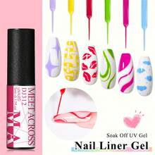 MEET ACROSS 6pcs Macaron Color Nail Liner Gel Nail Polish Set Candy Color Semi Permanent UV Gel Varnish For DIY Painting Drawing French Tip Liner Swirl Nail Design Manicure Nail Art Liner Gel Brushed Glue For Home And Salon Nail Supplies Nails - 彩色 - 查看 3