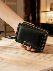 Portofel elegant cu trei pliuri pentru femei, portofel din piele sintetică de mare capacitate cu închidere fluture și accesorii aurii, design elegant cu trei pliuri cu închidere cu fermoar, sloturi multiple pentru carduri, compartimente pentru bani și buzunar securizat cu fermoar, poșetă subțire, dar încăpătoare, de zi cu zi, pentru cumpărături, serviciu, călătorii, petreceri, potrivit pentru femei și fete, accesoriu de modă și cadou - Multicolor - Vizualizare 3