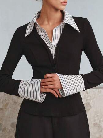 纯色修身二合一上衣