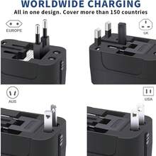 phenomdom 1pc Travel Adapter With 2 USB Charging Ports, Dual USB Charger, Wall AC Power Plug Adapter With Dual USB Ports, Suitable For Travel, Home And Office - Black - View 3