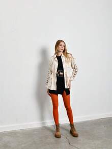 Cream White Jacket With A Drawstring Waist, Multiple Pockets, And Geometric Embroidered Sleeves- MADE IN TURKEY - White - View 4