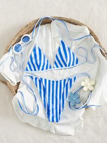 Bộ bikini hai mảnh họa tiết hoa mùa hè mới, dây mảnh, họa tiết sọc, thích hợp cho kỳ nghỉ biển và đảo. - Nhiều màu - Xem 8