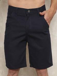 Men's Bermuda Shorts In Twill With Elastane - Sizes 38 To 48 - Black, Beige, White, Green, Blue, Caramel, Gray, Wine Green. Factory Outlet For Men's Black Denim Shorts. - 深色水洗藍 - 查看 7