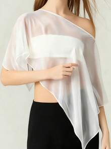 Sheer Mesh Poncho For Maternity Women Loose Solid Boat Neck Irregular Coverup Tops Casual See Through Shrug - trắng - Xem 2