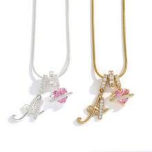 1pc Customized Dainty Luxurious Cream-Inspired Hypoallergenic Pink Heart & Floral 26 English Letter Necklace, Family, Friends, Couples, Valentine's Day, Party, Proposal, Jewelry Gift For Her - White - View 2