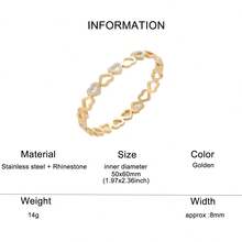 Elegante brazalete de acero inoxidable con corazón de strass decorativo para mujeres, ideal para uso diario, San Valentín, mamá, madre, Día de la Madre, como regalo - Dorado - Ver 5