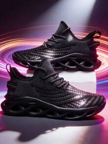 Casual Sports Mesh Shoes, Campus Style Sports Shoes, Lightweight Breathable Comfortable, Unisex, Outdoor Sports Running Shoes, Hiking Shoes - Black - View 9
