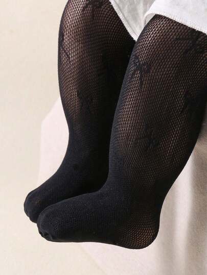 1pc Black Bow Decor Lightweight Summer Stirrup Tights, Suitable For Baby Girls, Christmas/Thanksgiving Gift, Dance Wear