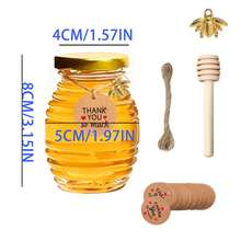 Bộ 12/24/36 hũ mật ong mini 70ml, bao gồm muỗng múc mật ong, hũ mật ong tròn bằng thủy tinh có nắp vàng, trang trí hình ong vàng, que khuấy bằng gỗ, dây buộc và thiệp cảm ơn. Thích hợp làm quà tặng cho tiệc mừng em bé chào đời, đám cưới và sinh nhật. - trong suốt - Xem 2