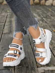 Women's Sports Sandals, New Summer Thick Sole Hook And Loop Closure Open Toe Beach Shoes, Casual Student Sandals - Beige - View 5