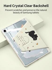 Funda protectora ultra delgada y giratoria, compatible con Samsung Galaxy Tab S9 FE+ S9+ 12.4 pulgadas S9 S9FE A8 S7+ S8+ S7FE S7 S8 S6lite, con diseño de ranura para lápiz, cubierta protectora a prueba de golpes, cubierta trasera transparente - Planeta Gato Negro - Ver 4