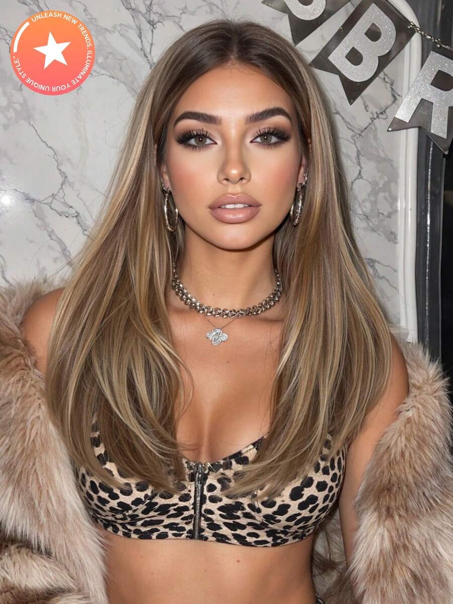 FIVE STARS 13*4 HD Lace Front Transparent And Breathable Wigs For Women Brown Ombre 26-Inch Long Curly Hair No Bangs,Heat-Resistant Synthetic Hair,For Cosplay,Festival,Halloween Costume,HOT - 漸層棕色 - 查看 1