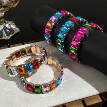 1件装奢华方形水钻镶嵌手链，优雅多色手链，适合女性，情人节、母亲节、生日礼物，派对/晚礼服配饰，时尚首饰 - 款式 - 查看 12