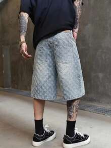 Men's Vintage Loose Crochet Washed Denim Shorts - Light Wash - View 5