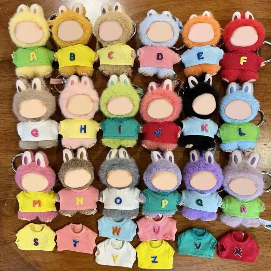[Only Doll Clothes] Creative New 10cm Plush Doll 4th Generation Labobo Mini 4.0 Secret Code Mini Pendant Plush Doll Replacement, English Letter T-Shirt For Labubu