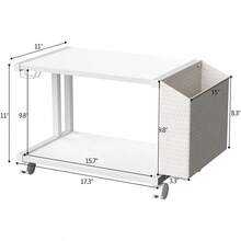 Printer StandsVEDECASA - Soporte para impresora de 2 niveles moderno de madera blanca para debajo del computadora con bolsa de almacenamiento para oficina en casa organizador de mesa estante para impresora móvil - Blanco - Ver 4