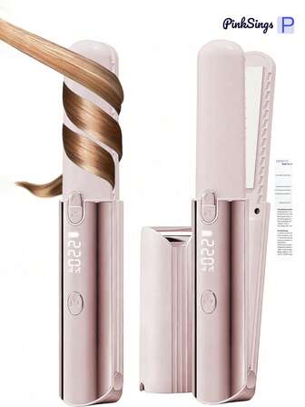 PinkSings 5000 mAh Mini lisseur sans fil compact avec écran LCD et température réglable, fer à lisser et à boucler portable pour les voyages, styliseur de cheveux à ions négatifs de poche pour femmes, anti-brûlure, revêtement en céramique