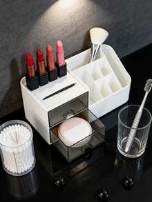 1pc Cosmetic Organizer With Drawer - Desk Storage Box, Large Capacity Drawer Organizer, Makeup Organizer, Desktop Storage Rack, Storage Aid, Back-To-School Season, School Supplies, Girl's Gift,Back To School - Multicolor - View 2