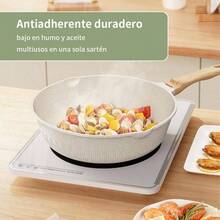 Sartenes Antiadherentes, Sartn de chef de Piedra de Granito, Sartenes de Ceramica con de Baquelita Bateria de Cocina Blanco, 20cm - Blanco + 20CM - Ver 3