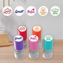 5 buah Stempel Motivasi Bulat Berwarna-warni, Frasa Menarik Seperti "Kerja Bagus", "Luar Biasa", Stempel Pemberi Semangat untuk Guru, Perlengkapan Kantor untuk Pembelajaran dan Motivasi - 5 perangko penyemangat bulat berwarna-warni - View 1