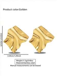 VceTd 1 Pair Minimalist Elegant Geometric Asymmetrical Crinkle Stainless Steel Stud Earrings, Suitable For Women's Daily Wear, Dates, Parties, Gifts