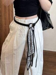 1 件男女通用复古朋克嘻哈腰带 - 红色和黑色拼色搭配白色花卉图案，可调节带扣，适合搭配裤子、连衣裙和休闲装 - 男女时尚腰带 - 彩色 - 查看 10