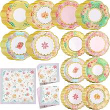 144 Pcs 48 Guests Floral Tea Party Plates And Napkins Party Supplies Vintage Scalloped Floral Paper Plates Napkins Disposable Tableware For Birthday Bridal Baby Shower Wedding Decorations - Tiệc mùa hè - Xem 8