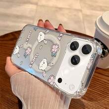 Cute cartoon rabbit phone case For  11 12 13 14 15 16 17 Pro Max 14 15 16 Plus 17 AIR 16e Luxury fashionable acrylic magnetic wireless charging hard case cover - yklLuckyTransparent51LR - Ver 3