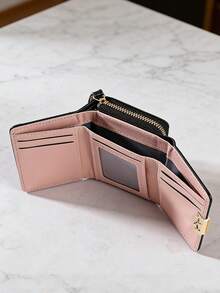 Portofel elegant cu trei pliuri pentru femei, portofel din piele sintetică de mare capacitate cu închidere fluture și accesorii aurii, design elegant cu trei pliuri cu închidere cu fermoar, sloturi multiple pentru carduri, compartimente pentru bani și buzunar securizat cu fermoar, poșetă subțire, dar încăpătoare, de zi cu zi, pentru cumpărături, serviciu, călătorii, petreceri, potrivit pentru femei și fete, accesoriu de modă și cadou - Multicolor - Vizualizare 4