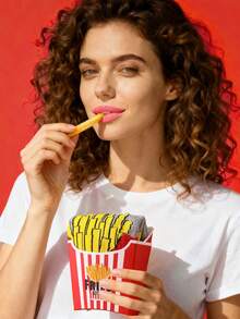 1 Pair Multicolor Mid-Calf Gift Socks, Unisex Couples Gift Box, Soft French Fry Novelty Socks, Imaginative Food-Inspired Creative Design, Comfortable & Versatile, Suitable For Birthday, Valentine's Day, Easter, Ramadan, Date, Family Gathering, Party, Holiday, Unique Fashion Casual Everyday Wear - Multicolor - View 4