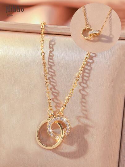Hihho 1 件时尚女士双环项链，优雅设计颈链，适合日常佩戴和送礼，迷人的金项链搭配日常服装