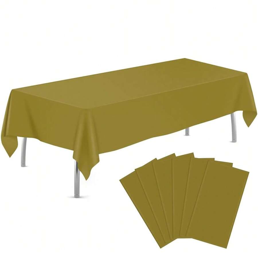 Gold 6 Pack Plastic Table Cloth 54\ X 108\, Disposable Tablecloths Rectangle Table Cover, Plastic Tablecloths For Parties,Rectangle,Gold - 金色 - 查看 1