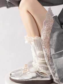 1/2 Pair Of Women's Warm Leg Pants, Coffee Colored Knitted Warm Calf Leather, Suitable For Autumn And Winter Wear, Christmas Decoration, Valentine's Day, Back To School Season Clothing Matching, Comfortable 4F2L - 高筒襪 - 查看 4